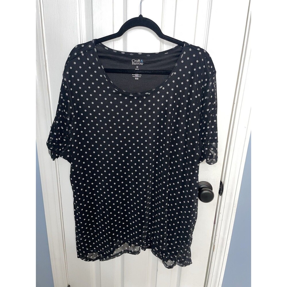 Croft & Barrow Women's Blue Polka Dot Shirt Size 3XL, Short Sleeve